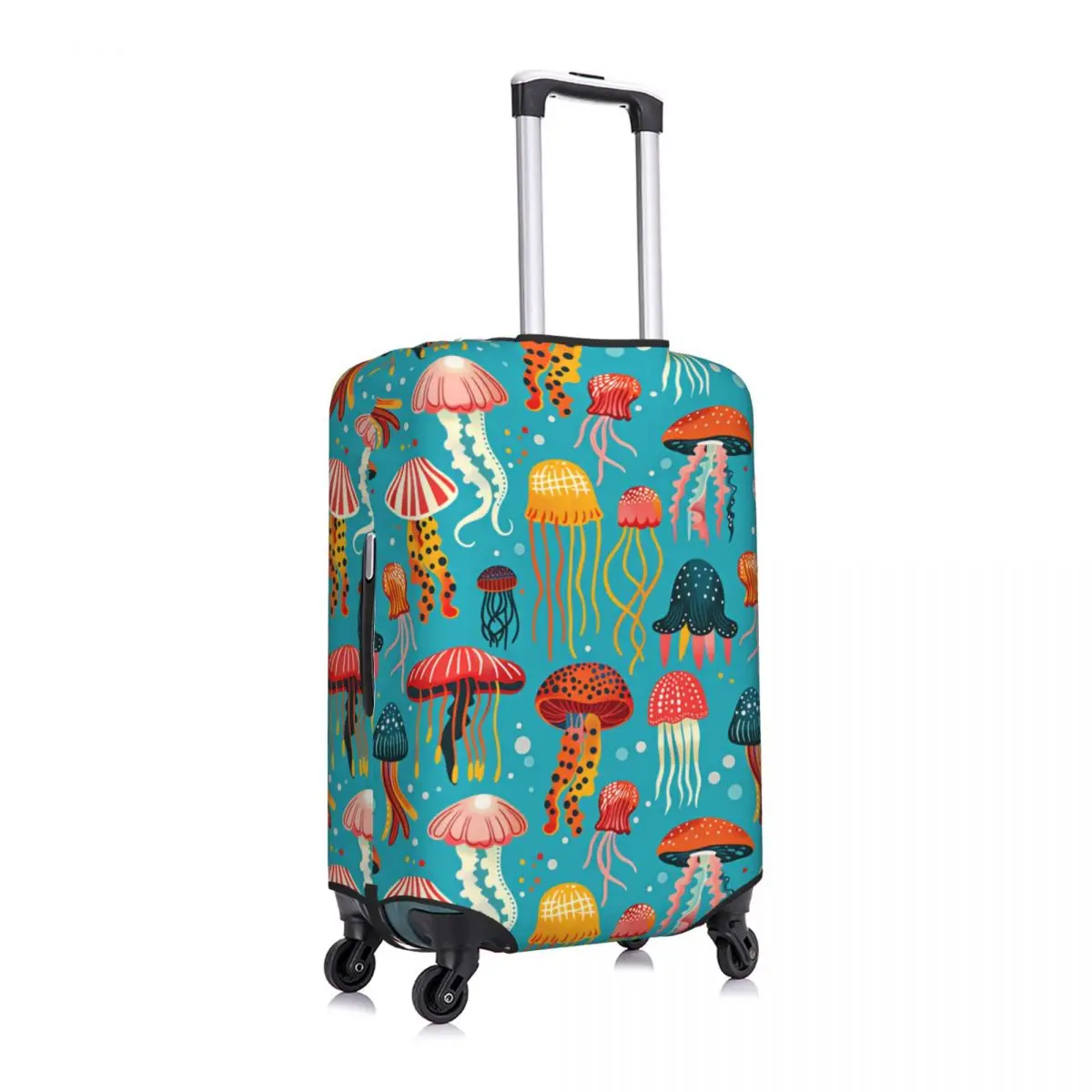 Colorful Cartoon Jellyfish Pattern Travel Luggage Cover Dust Proof Suitcase Cover Protector Fit 18-32 Inch