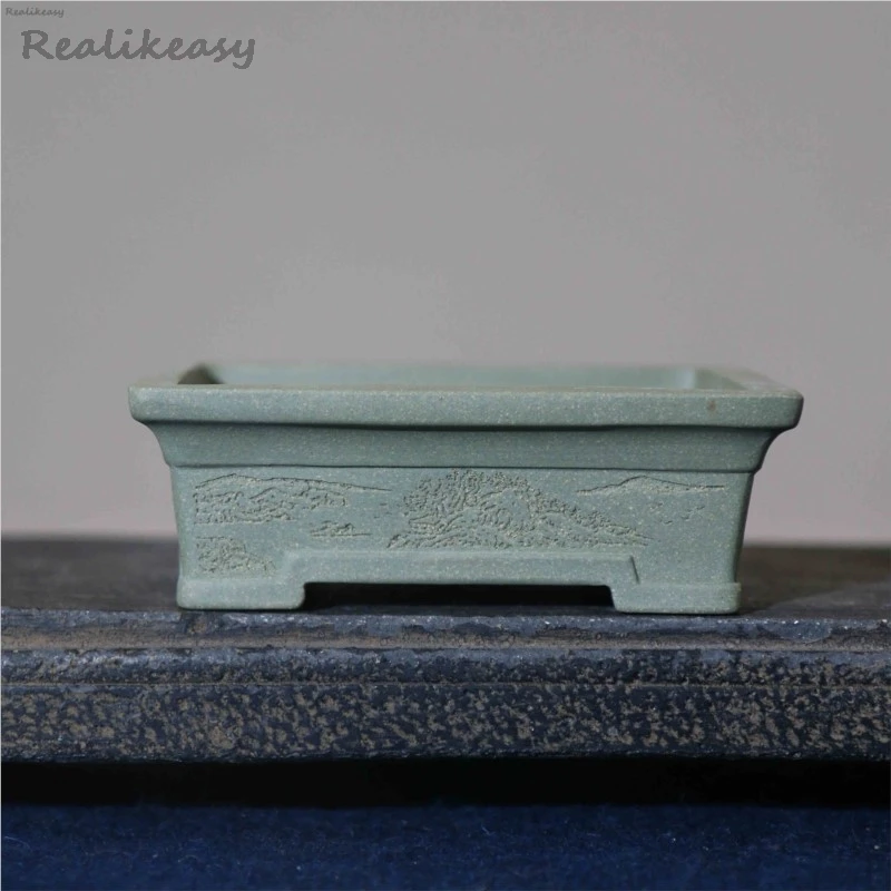 2025 الأرجواني الطين اناء للزهور الصينية مربع اناء للزهور بونساي وعاء صغير الكلاسيكية الزخرفية نحت وعاء عصاري مع HolesLH843