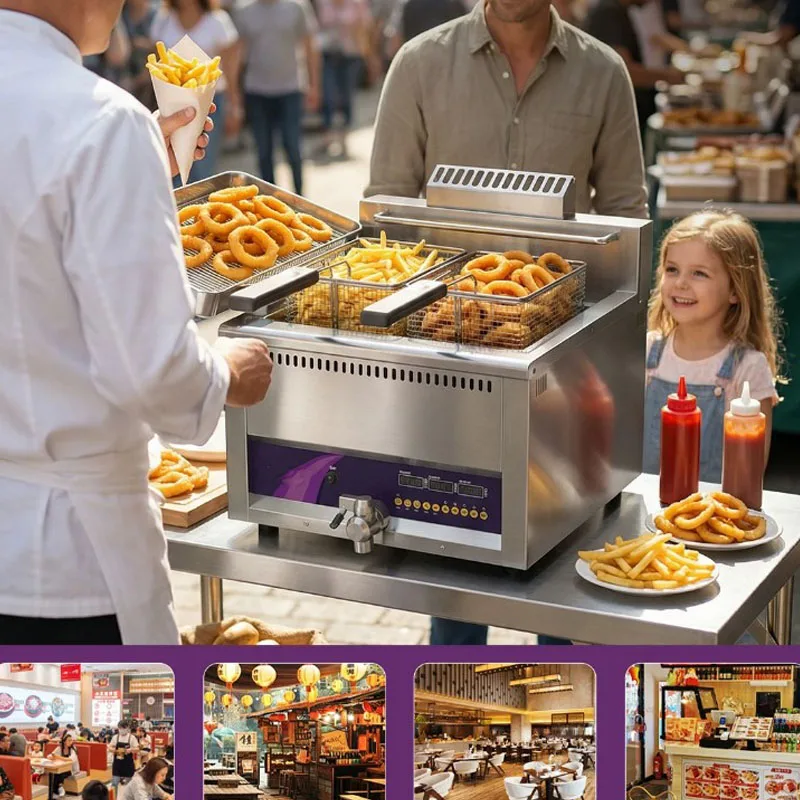 Commercial Large Capacity Electric Deep Fryer, Automatic Electric Frying Machine for Chicken, French Fries, Fried Dough Sticks - view 5