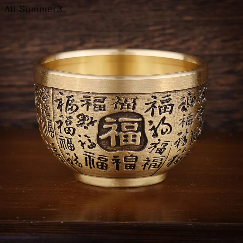 Szczęśliwy Feniks Cylinder Ozdobny Tradycyjny Ręcznie Rzeźbiony Mosiężny Kubek do Picia Czysty Mosiądz Mosiężna Miska Feng Shui Ozdoba Przynosząca Szczęście