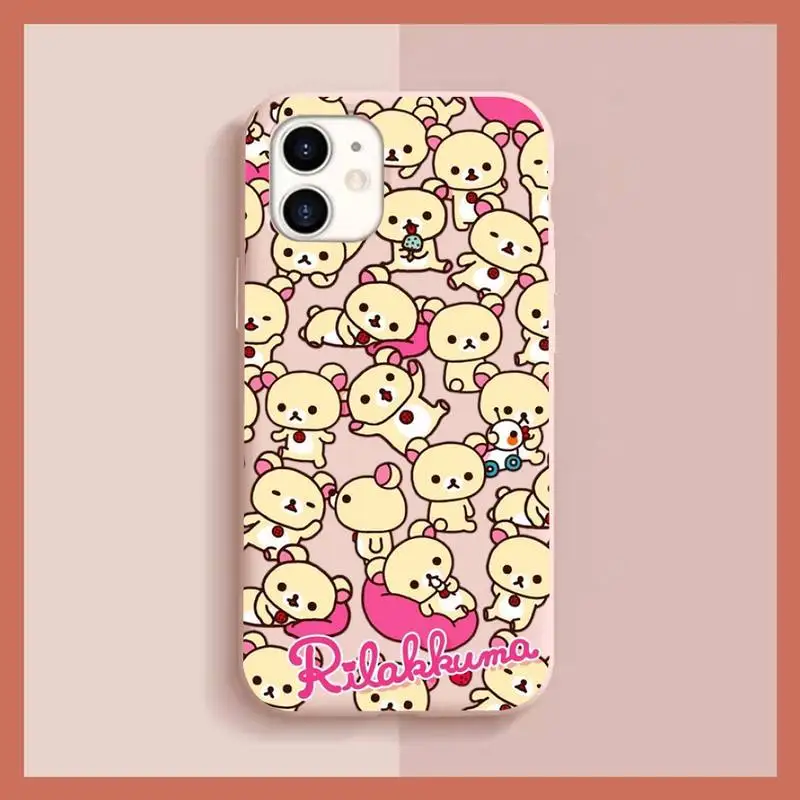 Rilakkuma 귀여운 휴대폰 케이스, 아이폰 14, 11, 12, 13 미니 프로, Xs 맥스, 8, 7, 6, 6S 플러스, X, XR 단색 캔디 컬러 케이스