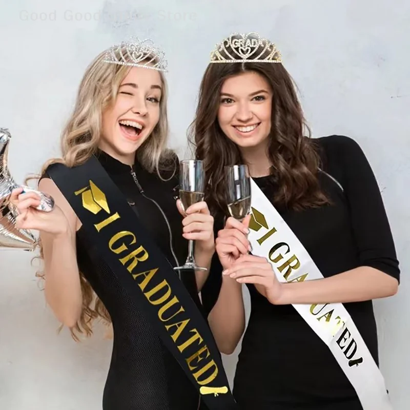Black Gold Graduation Sash Belts Booth Props Congrate Grad Ribbon Shoulder Straps Party Supply For Graduate Decorations