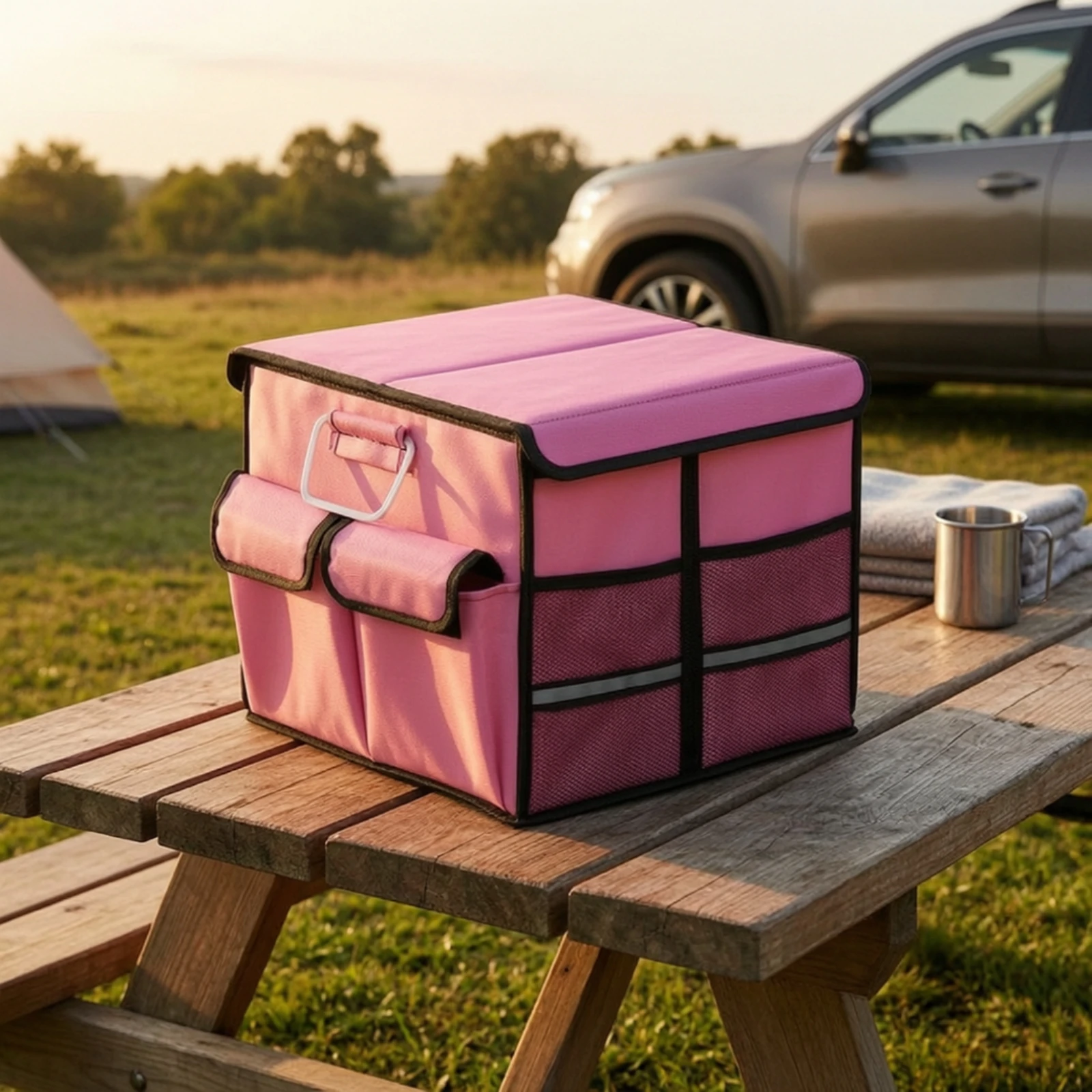 Car Trunk Storage Box Compact Trunk Storage Organizer with Lid Foldable Cargo Box Portable Collapsible Car Tote Rigid