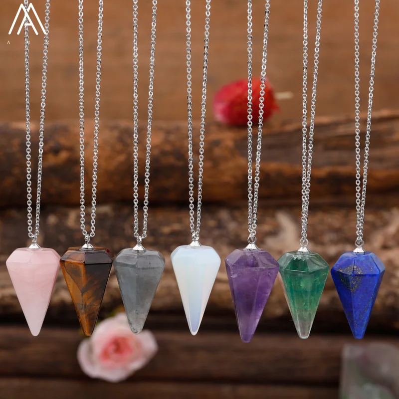 Crystals Divination Pendulums For Dowsing Rods Healing Natural Stone Pendant Spiritual Amulet Cone Pendulum Fine Jewelry Gifts