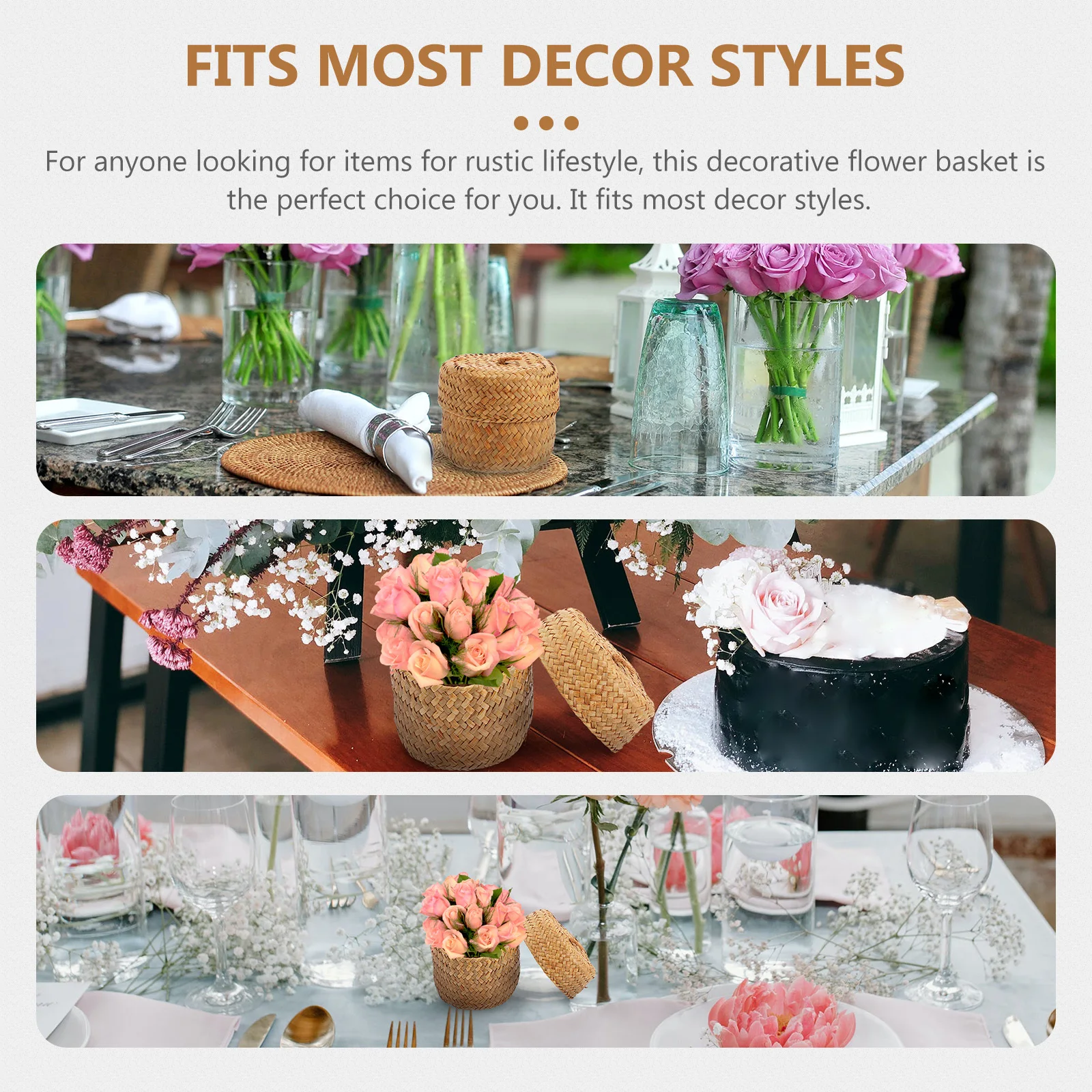 سلة زهور منسوجة يدويًا حاوية أشتات صغيرة مع غطاء صندوق هدايا سلة تخزين منسوجة مزخرفة للمنزل