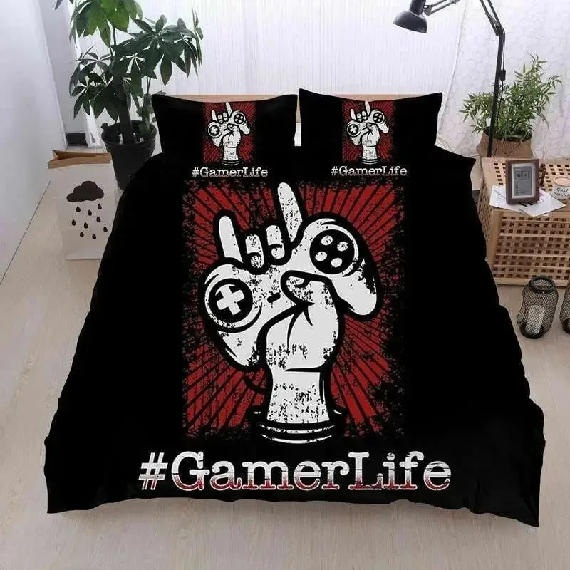 

Gaming Bedding Set Gamer Room Decor Gamer Comforter Cover for Boys Kids Teen Video Games Twin Size Gamepad Polyester Quilt Cover