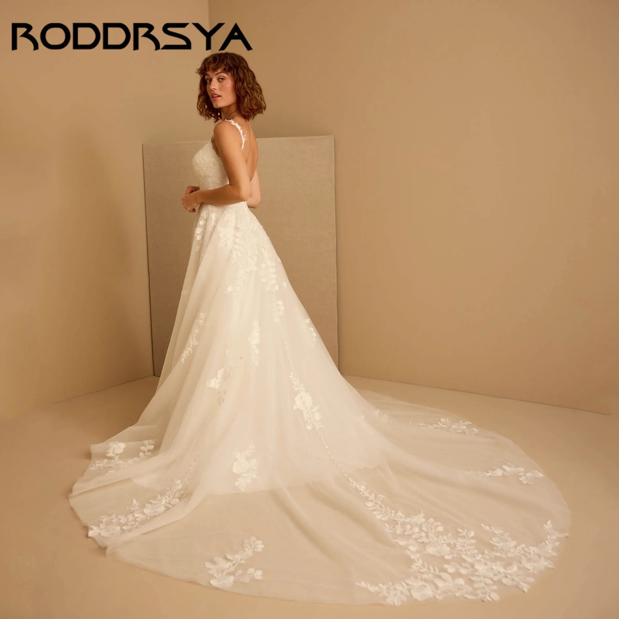 RODDRSYA A-line Appliques Abito da sposa elegante 2025 Scollo a V Cinghie per spaghetti Abiti da sposa Backless vestidos de novia Personalizzato