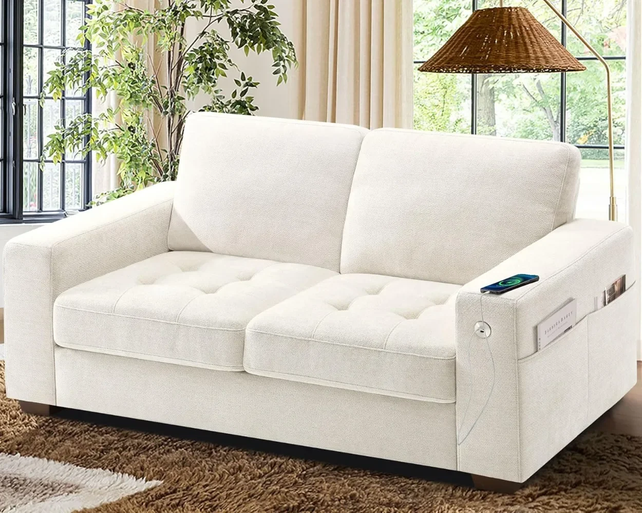 70 Inch Sofa Couch, Modern Loveseat Couch with Removable Covers and USB Ports, Large Chenille Comfy Sofa for Living Room