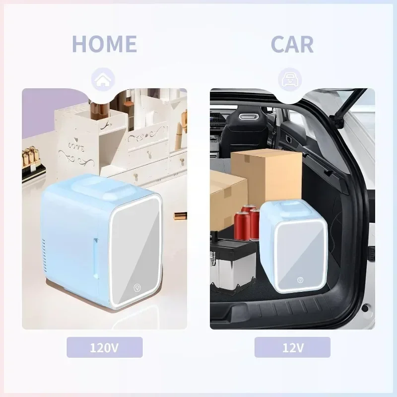 Mini Skin Care Refrigerator with Dimmable Mirror for Cosmetics Makeup Beauty Products Food Portable Small Refrigerator