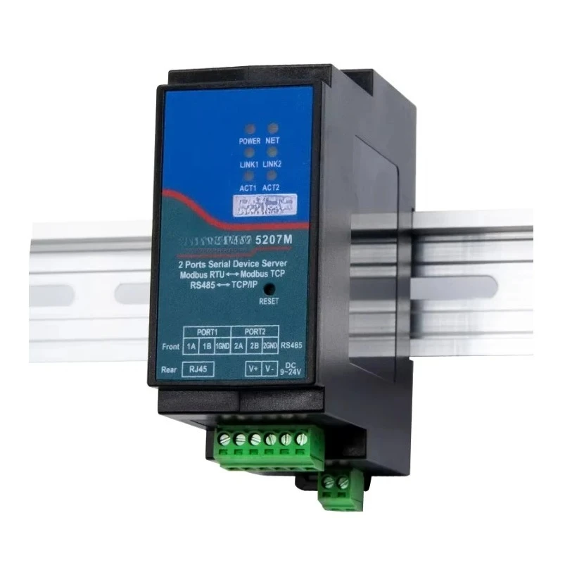 ZLAN5207M 2-Port RS485 to Ethernet Modbus Gateway, DIN-Rail IoT Serial Server with MQTT/JSON Support
