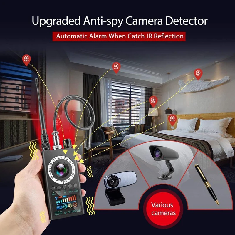 K19 Upgrade RF Signal Hidden Camera Detector Anti Spy Candid Pinhole Micro Cam Scan Magnetic GPS Locator GSM Secret Bug Finder