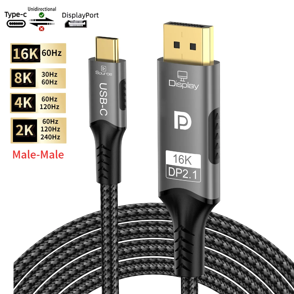 USB Typ C auf DisplayPort-Kabel, bidirektional/nicht bidirektional, 8K@60Hz, 4K@120Hz DP 1.4 auf USB C-Kabel für DELL Laptop Samsung – Detail 4
