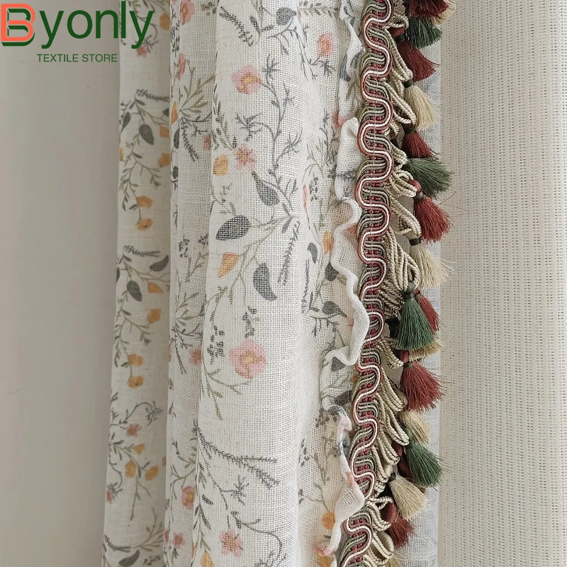 

Linen Color Jacquard Thickened Curtains for Living Room Bedroom French Window Partition Curtain Door Curtain Finished Products