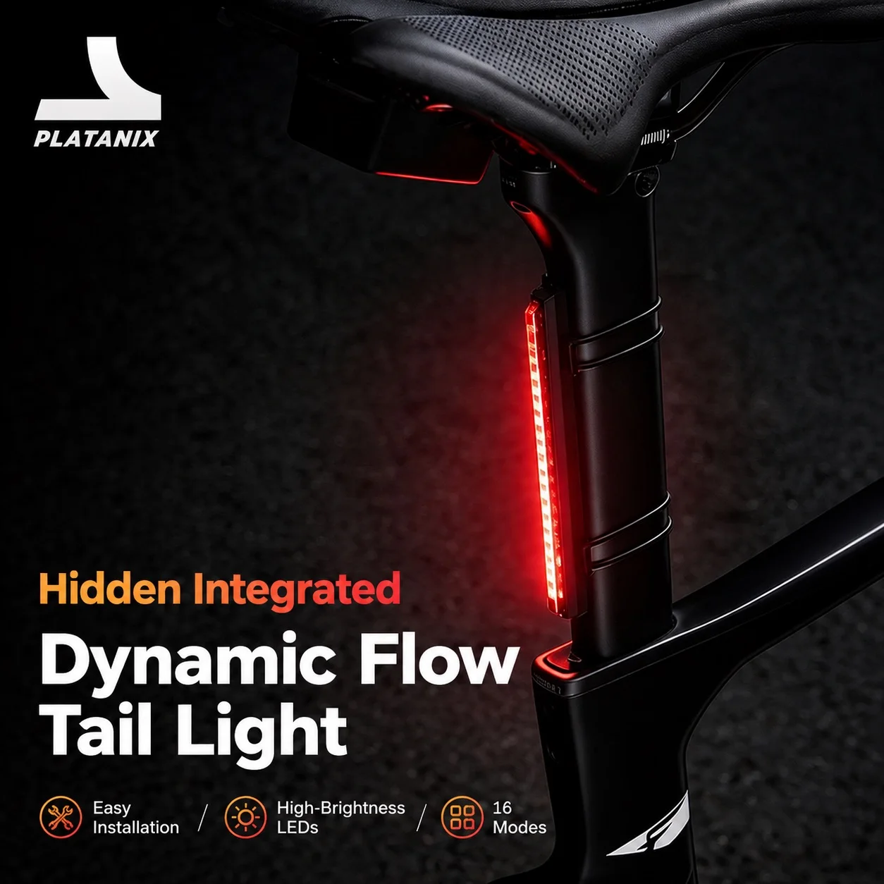PLATANIX RGB LED Bike Tail Light 7 Colors 16 Modes Long Runtime Water-Resistant Seatpost Saddle Rail Night Riding Warning Lamp