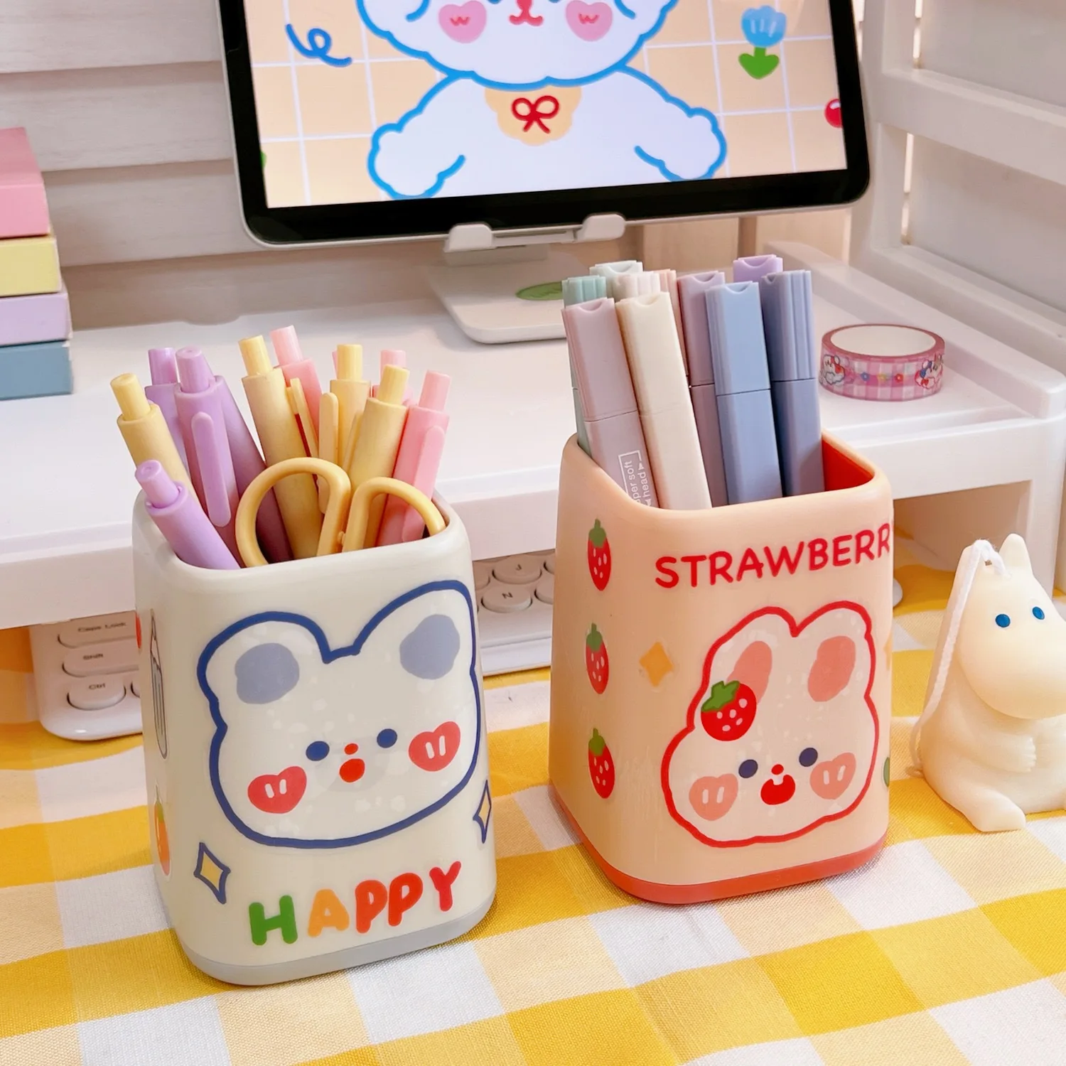 Japanese Creative Color Matching Square Pen Holder Plastic Desk Surface Storage Student Box Makeup Brush Box