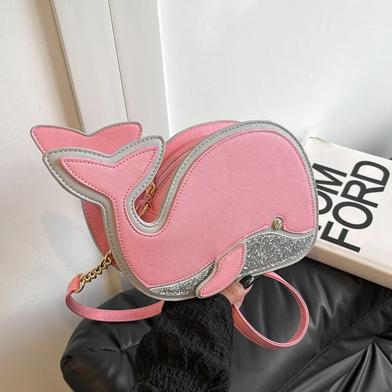 

Shark Shape Design Cartoon Crossbody Phone Bag For Women Fashion Pu Leather Handbag And Purse Casual Animal Shoulder Bags Pink