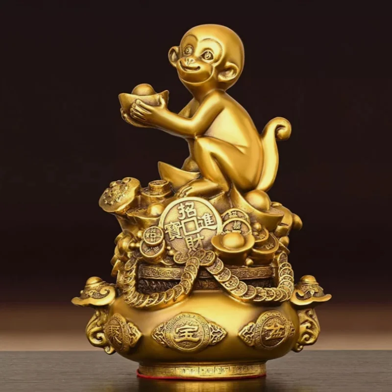 Monkey Ornament Pure Copper Golden Offering Treasure Blessing Living Room