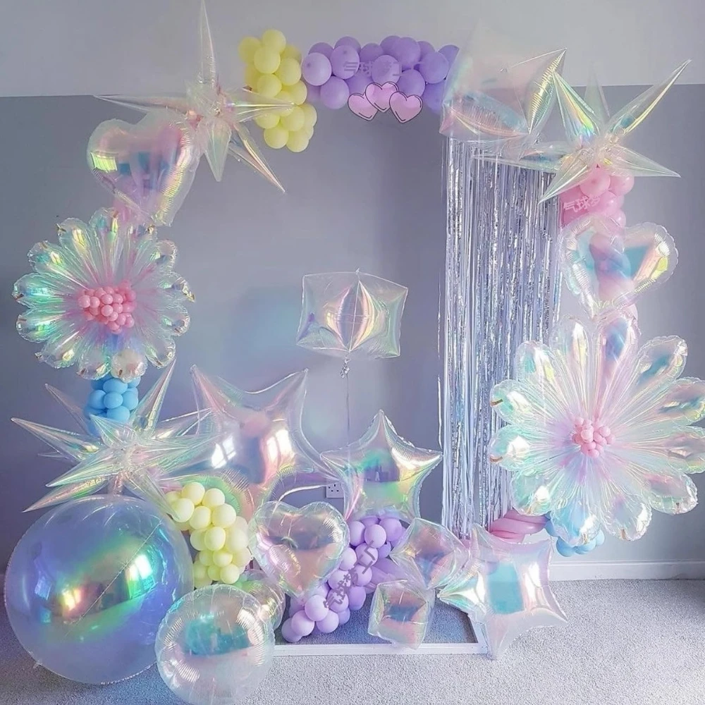 5 uds colorido transparente amor pentagrama Shell globo redondo Margarita flor película de aluminio globo tema decoración de fiesta de cumpleaños