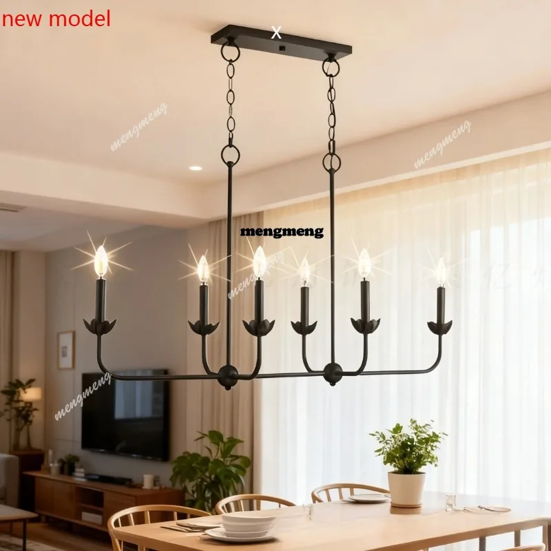 

M138French designer dining room light living room one-word dining table chandelier American wrought iron candle chandelier