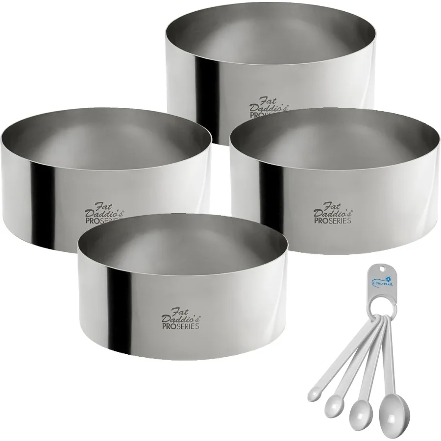 

Fat Daddios Stainless Steel Round Cake and Pastry Ring | 4 Pack | 5 Inch x 2 Inch | Hand-Welded and Polished Smooth | Bake, Free