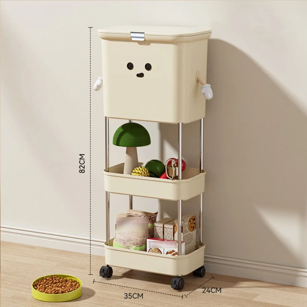 

High Quality With Wheel Cat food storage bucket High-capacity Durable Storage Shelf Multi-layer Space Saving Food Container Pet