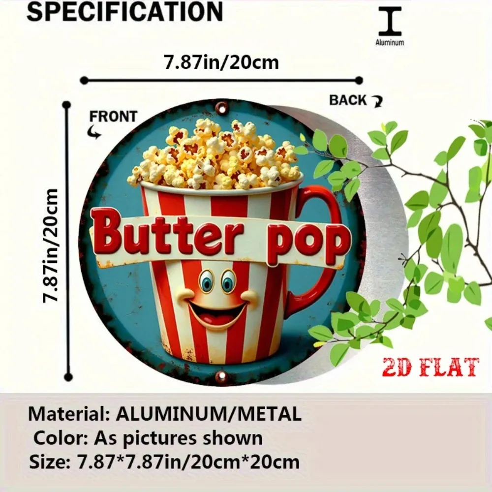 Butter Popcorn Tin Sign Retro Round Metal Wall Art 2D Flat