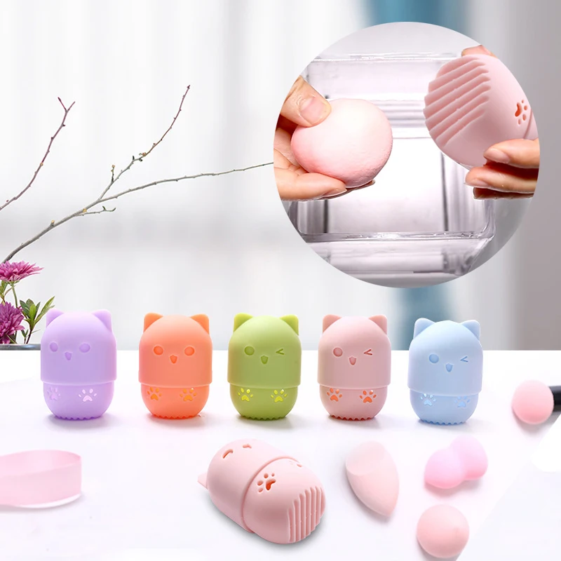 

Soft Silicone Cosmetic Blender Sponge Box Holder Beauty Powder Puff Blender Holder Sponge Makeup Egg Drying Case Portable Box