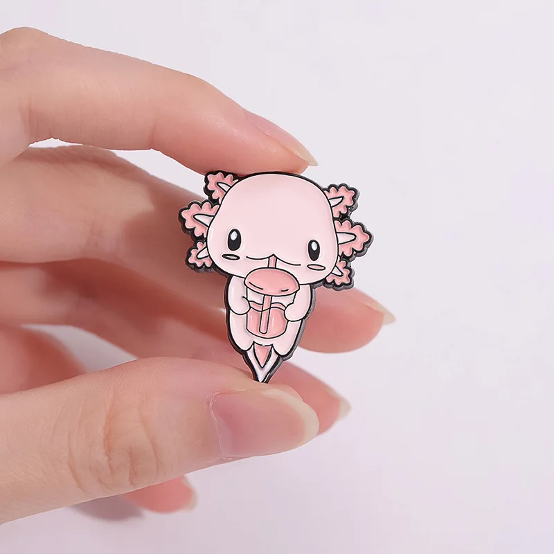 Cute Animal Enamel Pins Pink hexagonal dinosaur salamander baby cute brooch Backpack Accessories Metal Badge Jewelry Wholesale