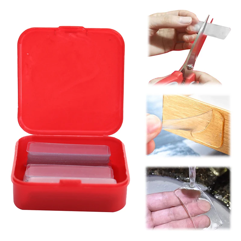 Reusable Double-sided Adhesive Tape Square Ultra-strong Waterproof Transparent Non-marking Stickers Tape 60Pcs/Box