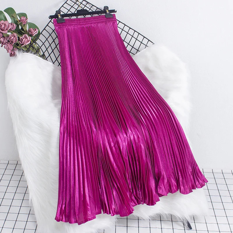 

Metallic Bright Satin Pleated Skirt 2024 Spring/Summer New Dance Umbrella Skirt Organ Fish Tail Wrapped Hip Skirt