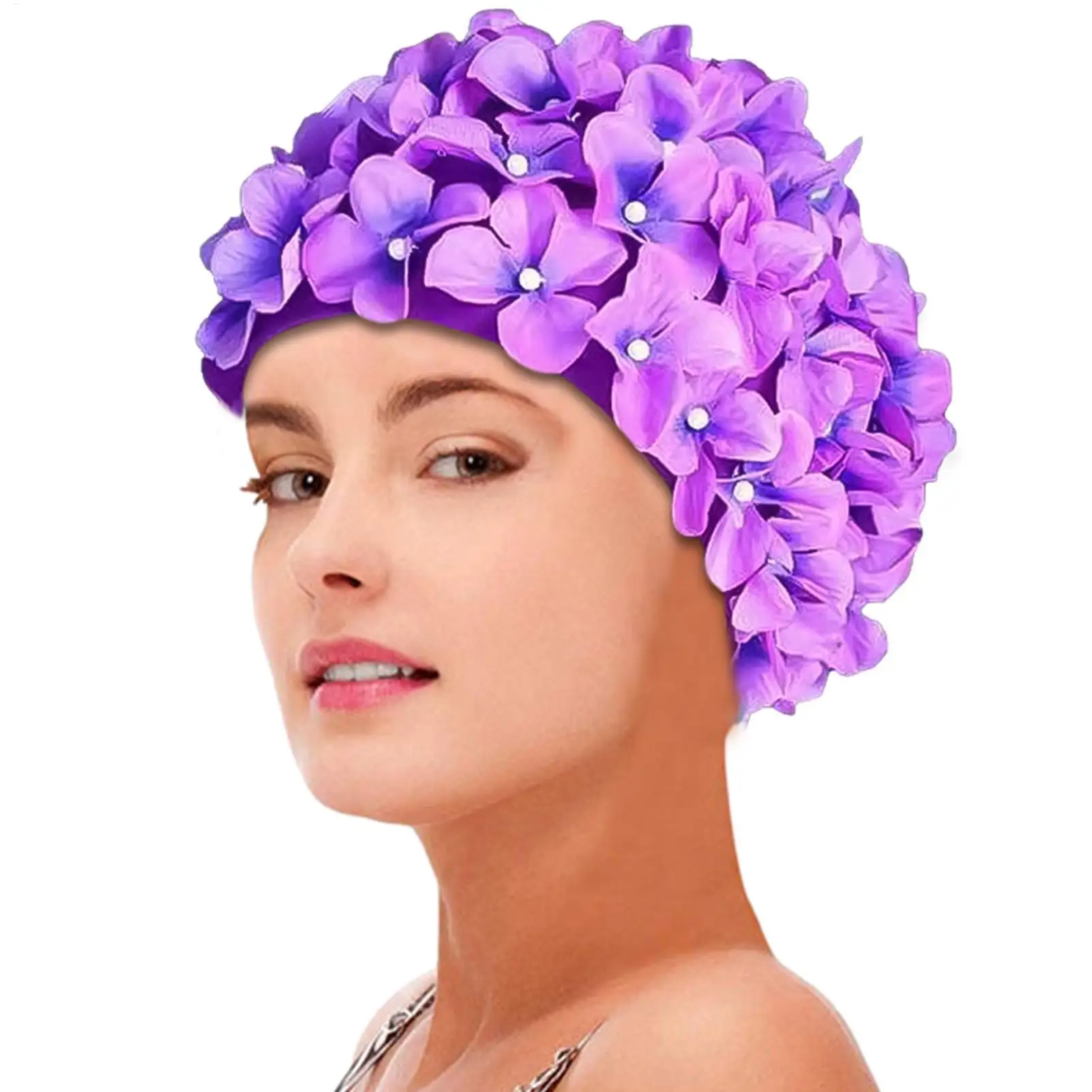 Touca de natação com flor 3d, chapéu para piscina, respirável, esportes aquáticos, macio, cabelo longo, capuz de mergulho, proteção para os ouvidos, piscina confortável