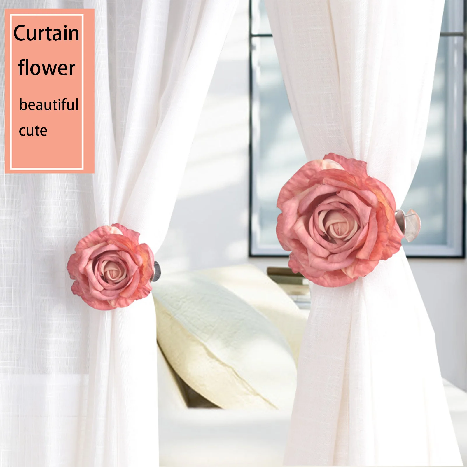 10cm Curtain Buckle Artificial Simulated Rose Flower Curtain Decoration Fixing Clip Non Fading Gauze Rose Buckle For Curtain