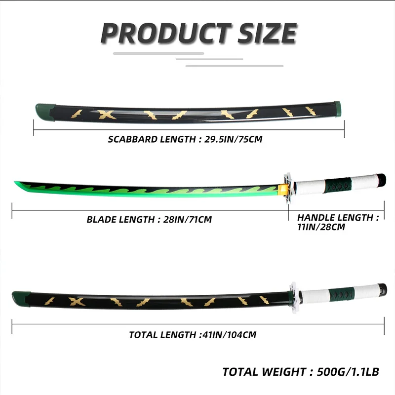 Demon Slayer LED Glowing Katana Sanemi Charakter Rollenspiel-Requisiten mit weißem Gürtel und Halter Bambus-Spielzeugschwert