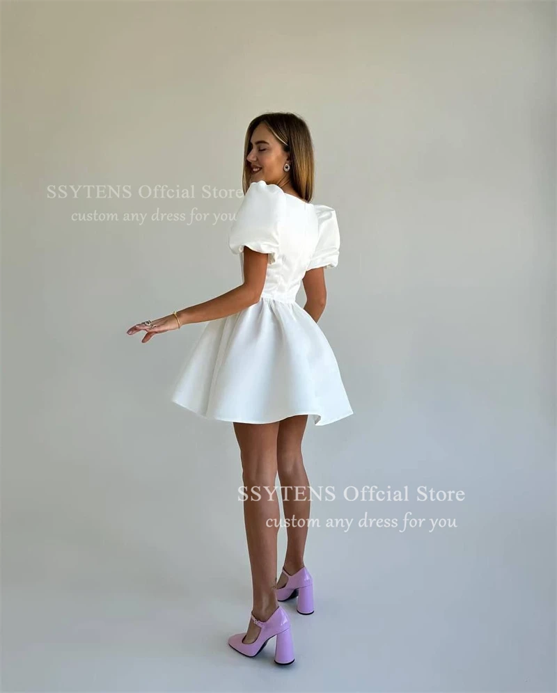 SSYTENS Elegant Ivory Short Wedding Dress Square Neck Silk Satin Bride Dresses 2025 Sleeveless Sexy Mini Bridal Gowns Customized