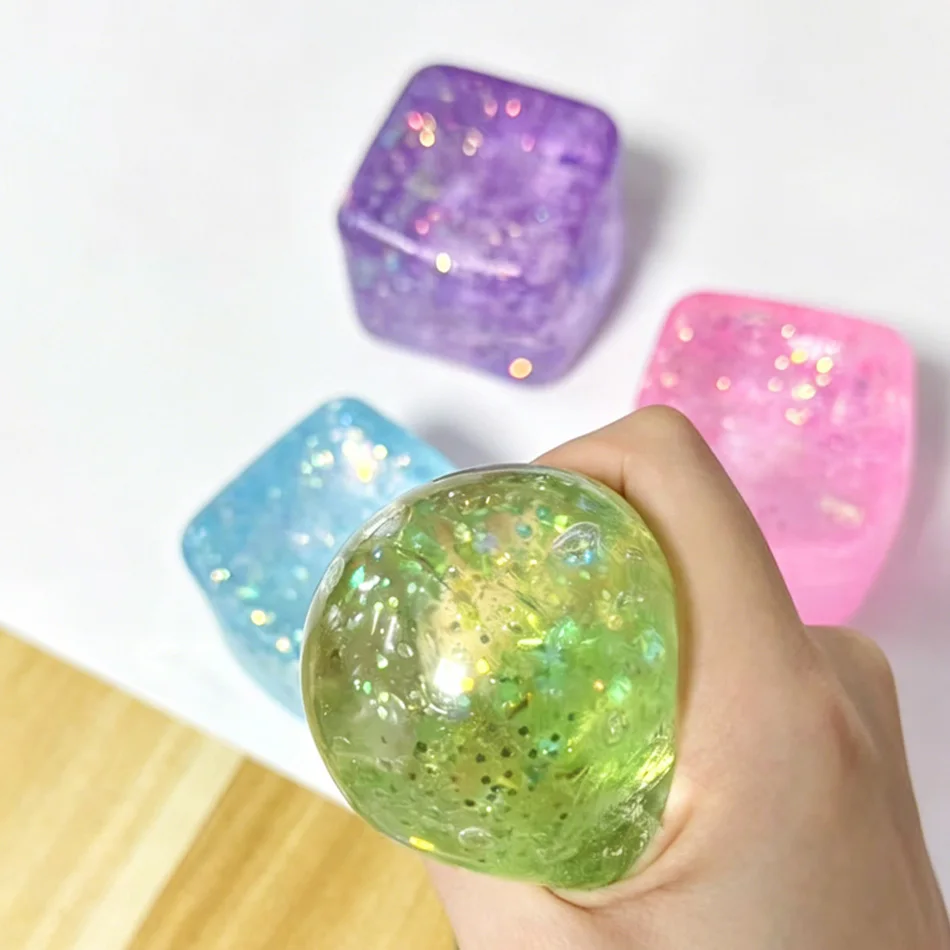 

Glitter Squishy Ice Cube Maltose Fidgets Toys Soft Mochi Anti Stress Squeeze Toy Transparent Square Decompression Gifts