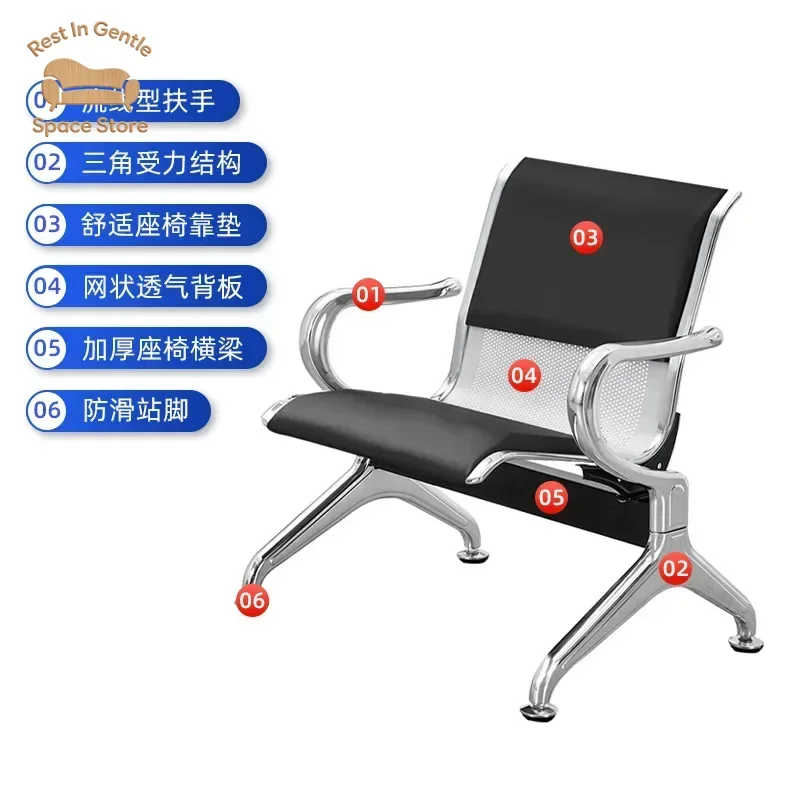 Stainless steel three person row chair hospital waiting chair airport train station waiting chair bank with coffee table bench
