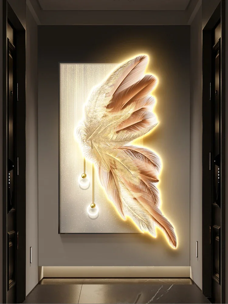 Decorative painting of feather entrance entrance, LED atmosphere light, modern and simple vertical version, corridor staircase,