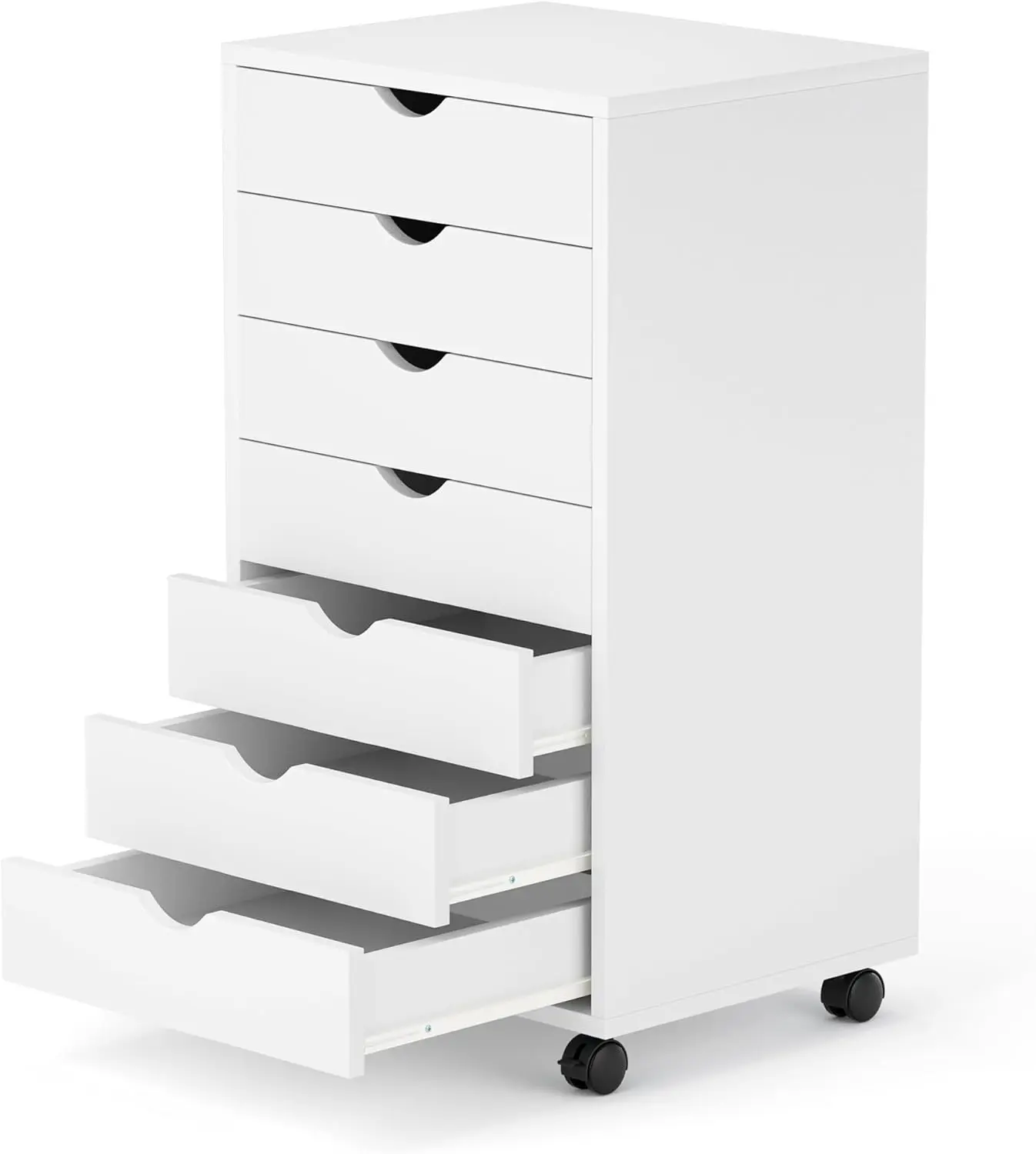 7 Drawer Chest on Wheels, Mobile Storage Cabinet Dresser with Small Drawers, White Room Organizer for Office Home