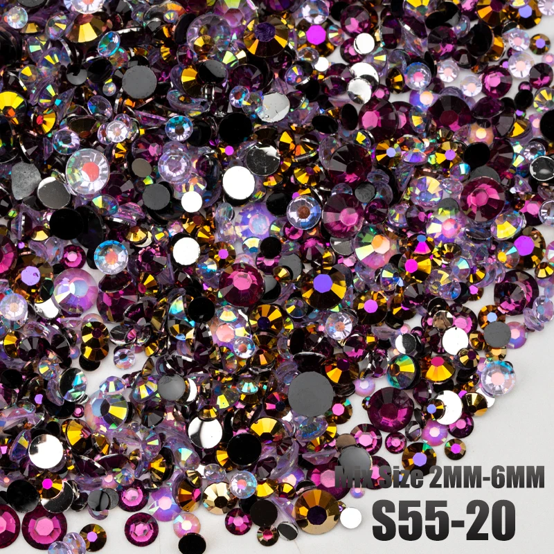 VDD S55-13 Gemischte Größen 2-6mm Harz-Strasssteine Kristalle Nicht Heißfixierbar Farbe AB Flache Rückseite Steine für DIY-Bastelarbeiten Nagelkunst-Dekorationen – Detail 24