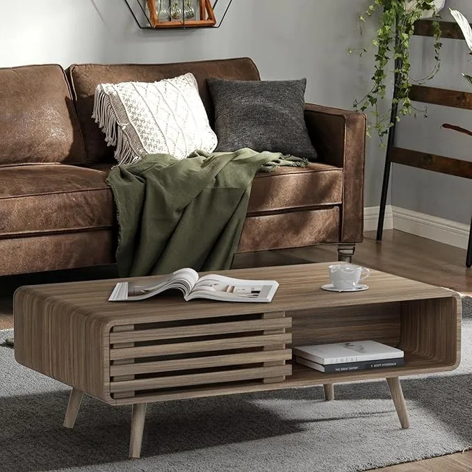 Café TablesFarmhouse Coffee Table with Storage Easy Assembly Wood Living Room Furniture