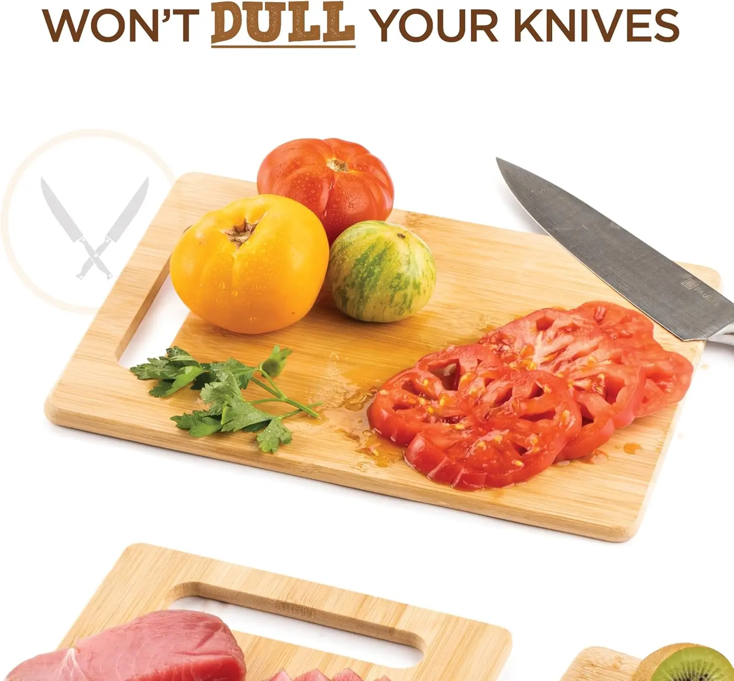 Bamboo Cutting Board 12.5x9 inch for Food Prep Chopping Carving Meat Vegetables with Knife-Friendly Surface view 4