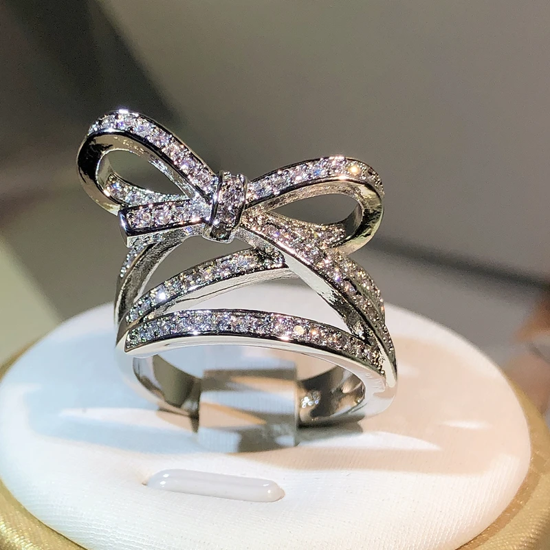French Exquisite Bow Ring 925 Sterling Silver Butterfly Ring For Ladies Net Celebrity Jewelry Party Cocktail Party Outing Gift