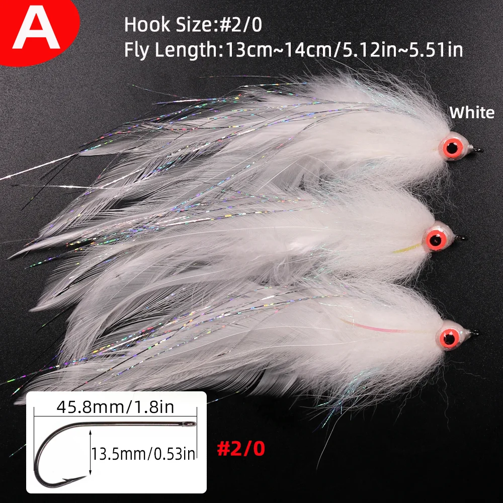 Vampfly 1pc/2pcs/3pcs 2/0 Suspending White Bait Fish Big Game Zonker Streamer Fly Trout Bass Pike Musky Tuna Fishing Lure Baits