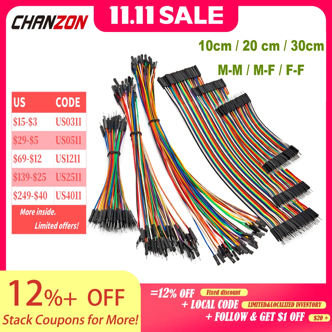 40-120Pcs 10cm 20cm 30cm Dupont Cable Line Jumper Wire Kit Male Female 24AWG Copper Long Ribbon Connector Set for DIY Breadboard