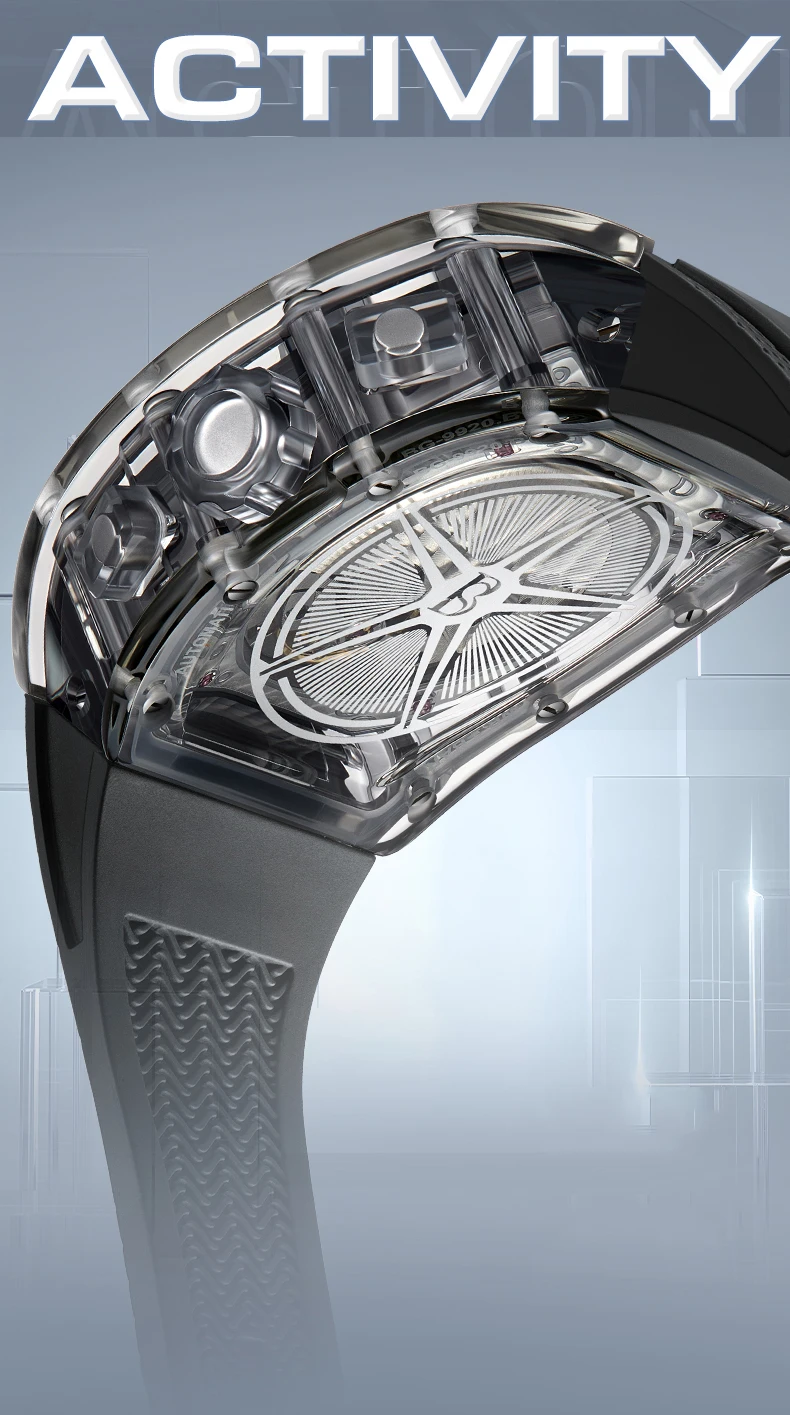 BONEST GATTI Orologio automatico da uomo di lusso 45mm Cassa tonneau Orologio da polso meccanico Luminoso cinturino in gomma fluorurata Mese Wee Date