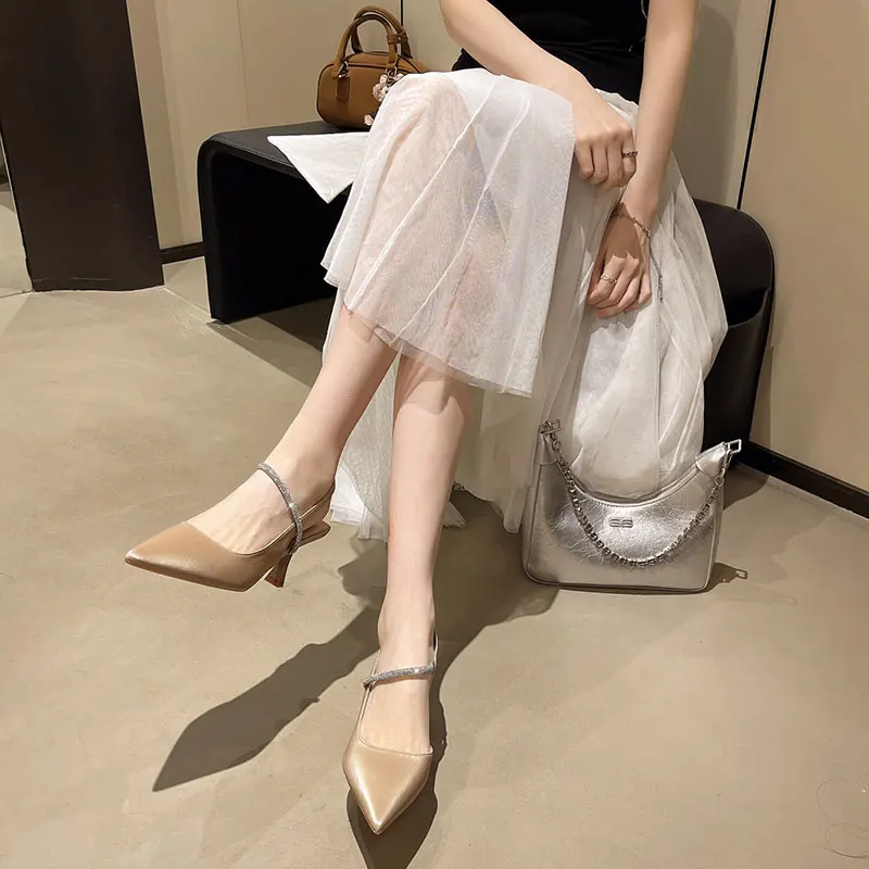 

Fashion Slingbacks Women Pumps Spring Summer Office Ladies Party Prom Genuine Leather Pointed Toe High Heels Shoes Woman Sandals