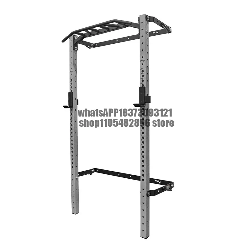 Gym And Home Use Fitness Machine Wall-Folding Back Wall Mount Squat Rack With Multi-Grip Bar