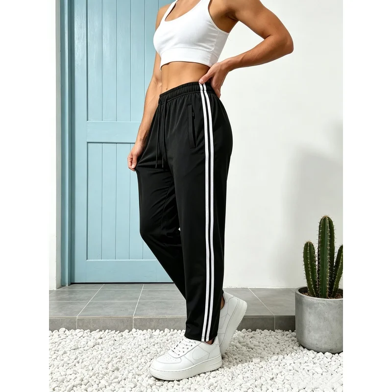 Women's Ice Silk Fiber Jogging Pants Highly Elastic Air Vented Jogging Pants With Zipper Pockets Men's Clothing Summer Baggy Man