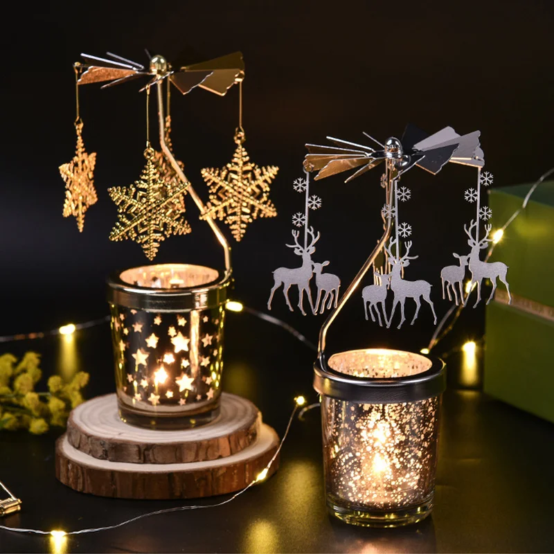 Rotating Candle Stick Holder Gold Candlestick Romantic Valentine's Gift Party Room Decor Carousel Candle Stand Home Ornaments