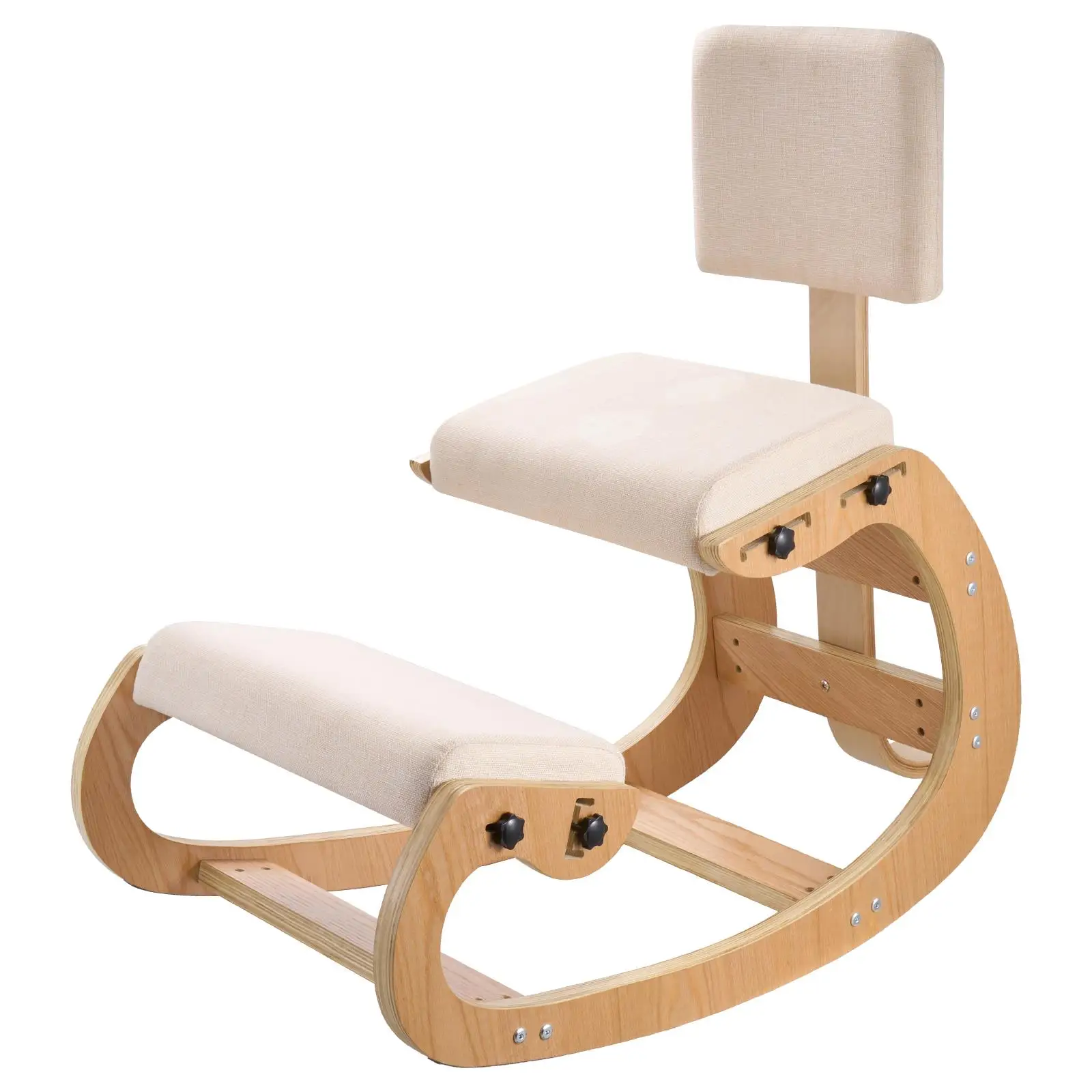 Ergonomic Wooden Kneeling Chair Adjustable Height Posture Stool with Thick Foam Cushions Backrest for home Office Meditation and for neck or Back Support